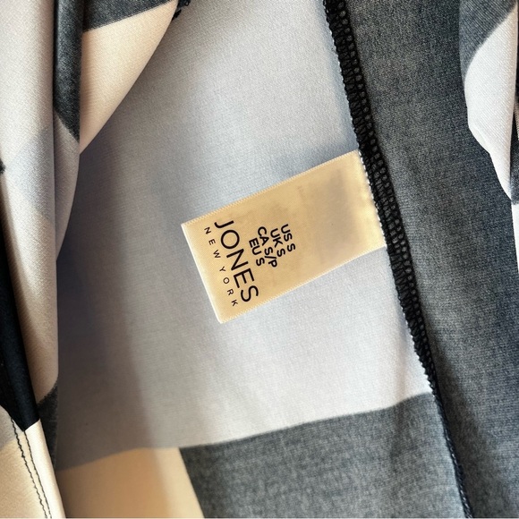 Jones New York Abstract Geo Print Blouse S Blue Black Cream Dolman Sleeve Top - Picture 6 of 10